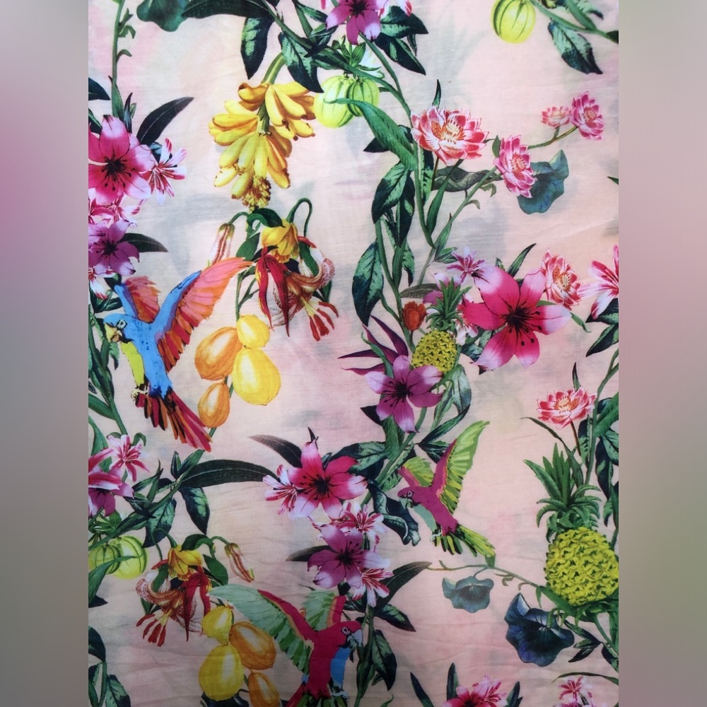 Sarong Floral Tropical with Yellow Trim Beach Coverup 59”X51” - Picture 6 of 8